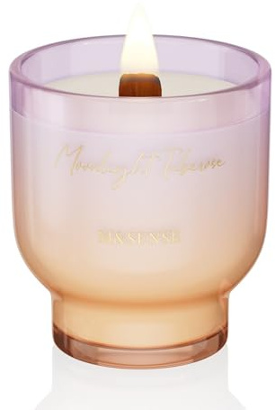 M&SENSE Bougie Parfumée 270g|Tubéreuse au clair de lune|Mèche En Bois Crépitante (55h De Combustion)|Cire De Soja Naturelle En Verre Conique|Cadeau Luxe Femme|Aromathérapie Non Toxique