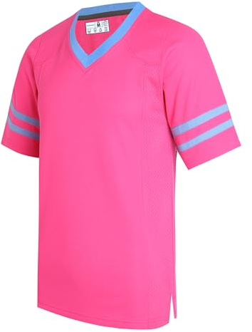 dolessismore Hot Pink American Football Jerseys for Men Women Dad Mom Workout Tops Baseball Basketball Athletic Shirts Vintage Outfits Light Blue Stripe-Hot Pink Jersey,Men Size Large