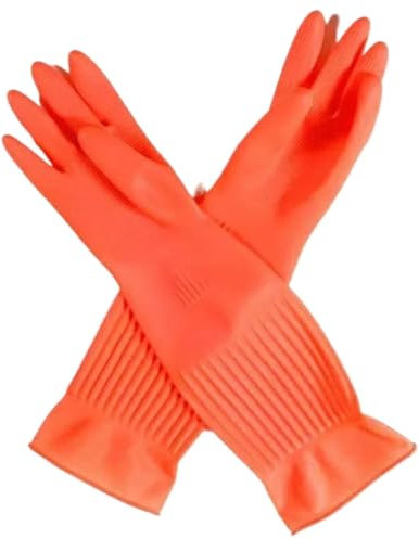 ZIHDKE Rengöringshandskar 2 st 45 cm sträck diskhandskar silikongummi platt tvätthandske för hemmet skrubber kök kök rengöringsverktyg (orange)