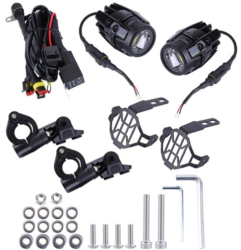 LICHENGTAI 2 Stück Motorrad Nebelscheinwerfer für BMW R1200GS F850GS, 40W 4000LM LED-Nebelscheinwerfer +Schutzgitter Kabelbaum, Zusatzscheinwerfer Motorrad Nebelleuchte LED Fernlicht