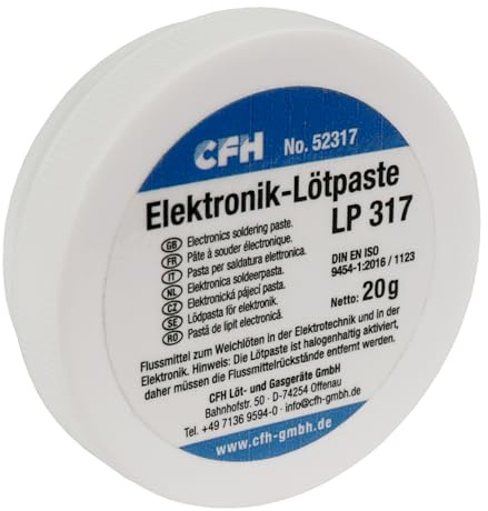 CFH Pasta saldante elettronica LP 317 – Flusso pastoso, 20 g, per saldatura morbida nell'ingegneria elettrica e nella costruzione di apparecchi elettrici, attivata con alogeni, DIN EN ISO 9454-1: 1123
