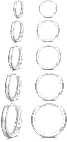 Senteria 5 Pairs Sterling Silver Hoop Earrings Small Silver Hoop Earrings Hypoallergenic Huggie Hoops Earring for Women Cartilage Sleepers Small Hoops Earring Sets 8/10/12/14/16mm