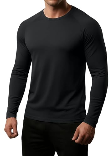 FlexVie Camiseta deportiva de manga larga para hombre, con protección UPF 50+ UV, ligera y de secado rápido, camiseta de entrenamiento para fitness, exterior, viajes y uso diario, Negro*1, XL