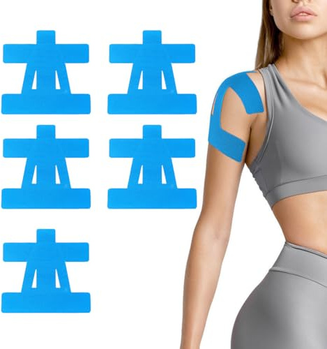 UIEXAY 5Uds Cinta Kinesiológica Para Hombro, Impermeable Tiras Precortadas Músculos Transpirable Pegatina Elástico Deportivo Para Soporte Hombro Deportes & Relajación Física (Azul)