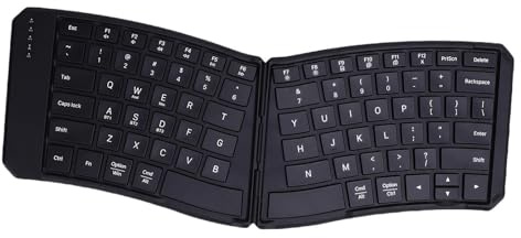 ASHATA Ergonomiskt Hopfällbart Tangentbord, Hopfällbart Bluetooth-tangentbord för Resor, V-formad Delad Design, med PU-läderfodral, Laddningsbart, Bärbart Resor för Tablet Laptop PC