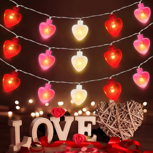 9.84ft/3m Valentine’s Day Heart String Lights with 30 LEDs, Battery Operated 3D Red Heart Shaped Fairy Lights, Valentines Garland for Indoor Outdoor String Lights for Home,Valentine Decor (Love A)