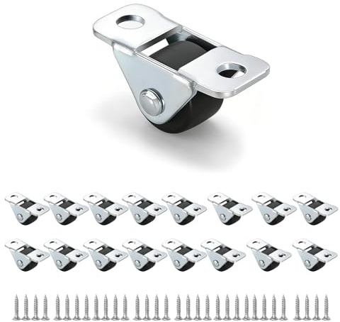 Ruedas para muebles, 16 ruedas pequeñas de goma de 1,2 cm con placa superior de acero, ruedas fijas silenciosas para muebles, armarios, cajas de herramientas y proyectos de bricolaje