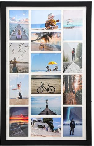 MIHORLIFE En Bois Massif, Cadre Photo Avec Plusieurs Grandes Lunettes, Affichage De Collage Polyvalent, DéCoration Murale Ou De Table, Peut Contenir 14 Photos 6 X4(Noir Rustique, Lot de 1)