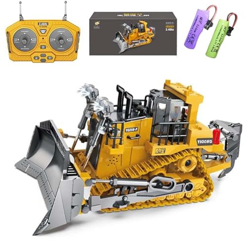 Ledovan Fjärrstyrd bulldozer pojkar leksaker, metallgrävmaskin, RC grävmaskin leksaksbilar med ljus och ljudeffekter, byggfordon leksak bil, presenter till pojkar och flickor