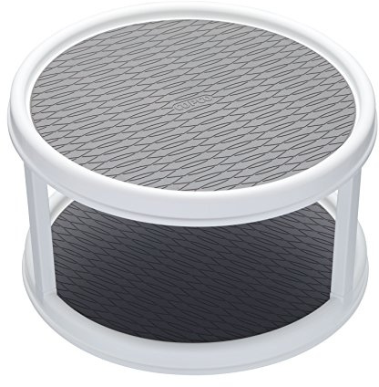 Copco Basics Plastic 2-Tier Lazy Susan-Style Kitchen Worktop and Shelf Organiser,White/Grey, 30 cm