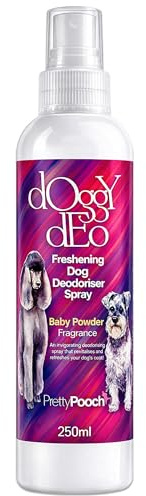 Pretty Pooch Dog Deodoriser Spray Perfume 250ml - Baby Powder - Freshening Dry Shampoo Spray for Dogs - Made in the UK