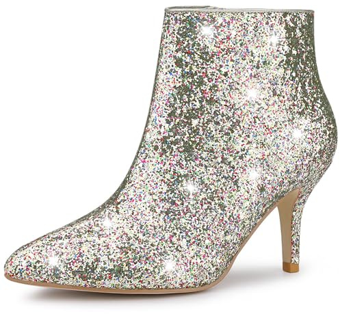 Allegra K Women Glitter Pointed Toe Stiletto Heel Side Zipper Ankle Boots | Pointed toe stiletto heels. Side zipper closure. Party, office, evening, dating, Halloween, Christmas.