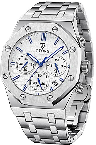 Tiong Herren Uhr Männer Chronographen Edelstahl Wasserdicht Mode Designer Armbanduhr Herren Edelstahlarmband Business Uhr für Herren,Vatertagsgeschenk