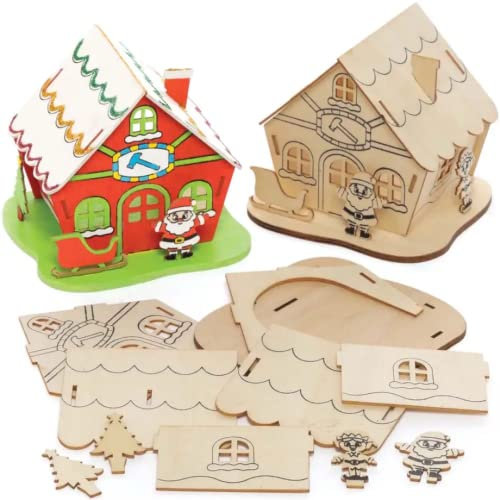 Baker Ross FE895 Weihnachtsmannwerkstatt Teelichthalter Bastelset aus Holz - 3er Pack, Holzteelichthalter für Kinder zum Basteln und Bemalen, Weihnachtsbastelsets