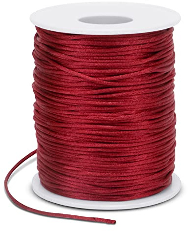 LEREATI Filo Nylon per Braccialetti 1.5mm x 100m Cordoncino Natalizio Cordone di Raso, Cordino per Borse Uncinetto, la Creazione di Gioielli, Fai da Te, Collane, Perline (Rosso)