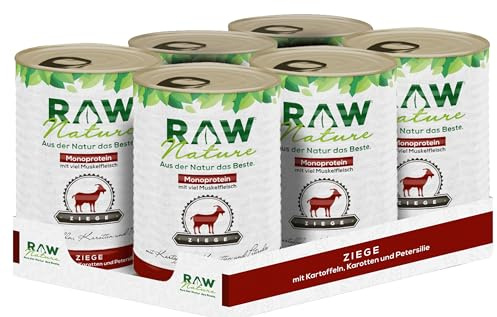 RAW Nature - Ziege Pur 6x400g - Mit Kartoffeln, Möhren & Petersilie - Nassfutter für Hunde - Hoher Fleischanteil - Monoprotein - Alleinfuttermittel - Getreidefreies Hundefutter (6er Pack)