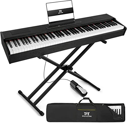 MUSTAR Digital Piano 88 Weighted Keys Hammer Action, Full Size 88 Key Piano Keyboard Weighted, Electric Keyboard Piano with Bluetooth Connection, Portable Case, Sustain Pedal, Black