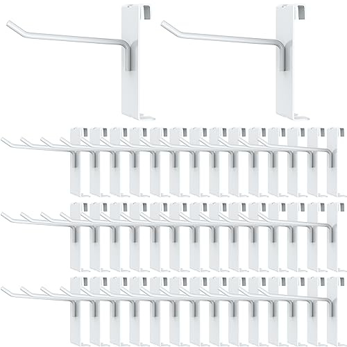 BeapTcely 50 ganci da parete per griglia, ganci in metallo per pannelli in metallo, accessori per griglia, pioli per vetrine, negozi, garage, stoccaggio (bianco, 10,2 cm)