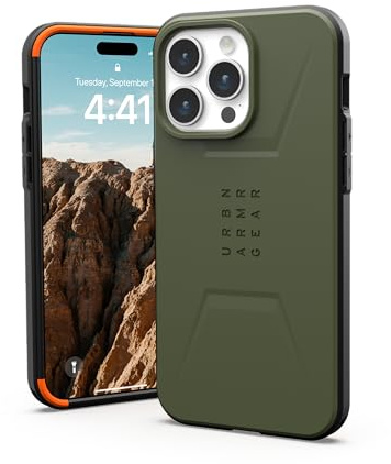 URBAN ARMOR GEAR Civilian Case kompatibel mit Apple iPhone 15 Pro Max Hülle [Wireless Charging/Magnetische Aufladung kompatibel, Sturzfeste Handyhülle, Erhöhter Rand] Olive drab, 114295117272