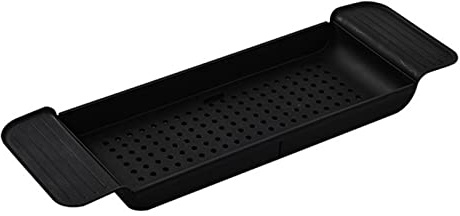 Vassoio per Vasca in Plastica, Design Drenante Retrattile Indossabile e Durevole Porta Vasca da Bagno Piccolo e Compatto Traspirante per Gel Doccia, Asciugamani, Bicchieri, Fiori da Bagno(Nero)