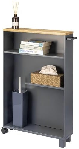 eluno Carrello da bagno per nicchia da cucina, carrello da cucina, organizer da bagno a 3 livelli, in legno (Grigio-legno)