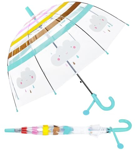 Decalsweet Kids Umbrella Clear Bubble Umbrellas for Rain,Transparent Dome Safety Windproof Umbrella with Easy-Grip Hook Handle for Toddler Girls and Boys