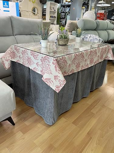 Ropa Chenilla de Mesa Camilla Rectangular (Gris) con 8 Pliegues - Incluye tapete Antimanchas Rosa - Varias medidas - Falda Mesa Camilla, Enaguillas, Ropa Chenilla (130 x 80 cm (72 cm de Alto))
