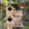 Wooden Birdhouses for Outdoors, 15x15x20cm Bird Nesting Box with 3 Holes & Perch Pole, Natural Bird Hotel Cabin for Outdoors Garden Tree Balcony