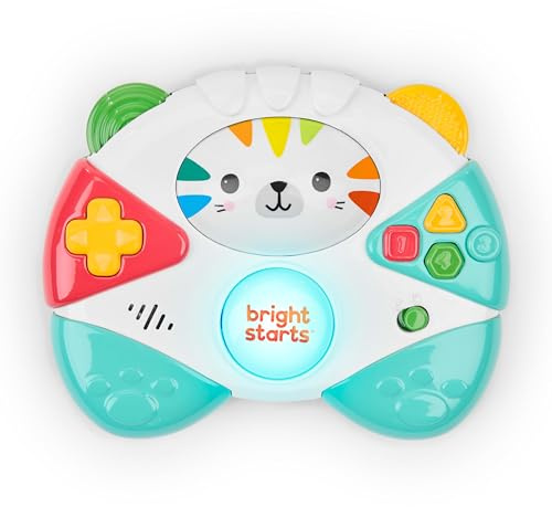 Bright Starts Gamer Buddy Game Controller Toy, Tiger, Music Toy for Baby, Video Game Sound Effects and Melodies, Lights Up, 6 Months and Up