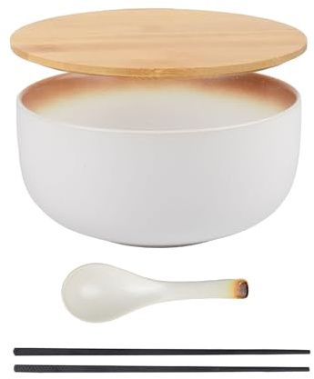 YASHIIN Ramenschüssel-Set, 16,5 cm, japanische Nudelschale mit Essstäbchen und Löffel, elegante Suppenschüssel aus Porzellan, perfekt für Nudelsalat und Desserts, Mikrowelle