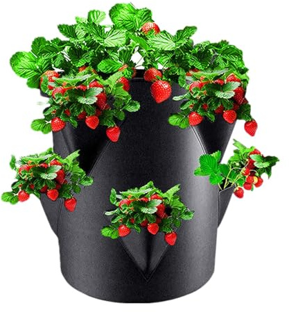 Confezione da 2 fioriere per fragole da esterno da 7 galloni | Sacchi per piantare fragole da giardino con 6 tasche laterali per la crescita, sacchi per la crescita delle piante vasi portatili in