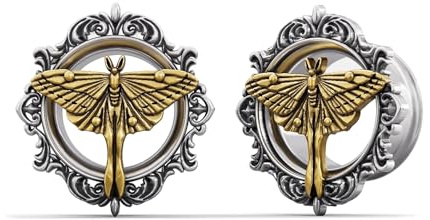 PUNKYOUTH Gothic Baroque Ear Tunnels Butterfly Moth Gauges – Stainless Steel Screw Back Plugs for Women Men Stretching Jewelry 2g–1 inch