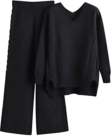 Vhersily Tute da Donna in Cashmere, Maglione Dolcevita Lavorato A Maglia, Set Due Pezzi, Tailleur Pantalone con Coulisse Loungewear Nightwear Autunno Inverno Morbido e Leggera Completo Casa Streetwear