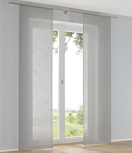 Kutti 2er Set Schiebegardinen Raumtrenner Boston anthrazit Leinenoptik Schiebevorhänge mit Paneelwagen B 60 x H 145 cm