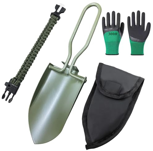 GZhaimai Vanga pieghevole in acciaio inox, mini pala da giardino piccola, pala pieghevole con marsupio e accessori, leggera, robusta, per giardino, campeggio, attività all'aperto