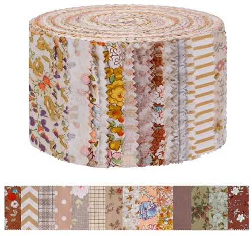AOOSA Lot de 42 Coton Bandes de Tissu Jelly Roll pour le Quilting, Marron | Bandes de Prédécoupées de 6,35 x 112 cm, avec 14 Imprimés Floraux Assortis, pour Couture, Couvertures et Loisirs Créatifs