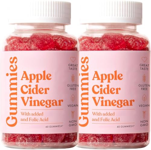 2PCS，Gomitas de vinagre de sidra de manzana, vitaminas y ácido fólico, con polvo de granada y remolacha, ingredientes naturales para apoyar el cabello, la piel y las uñas