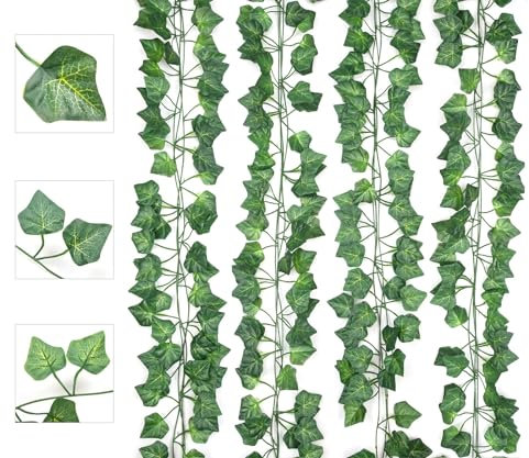 AIOR 12 Stück Efeu Künstlich Girlande Künstliche Pflanzen, 200cm Hängend Blätter Girlande Fake Efeugirlande für Garten Hochzeit Balkonp Party Wanddekoration Aesthetic Room Decor