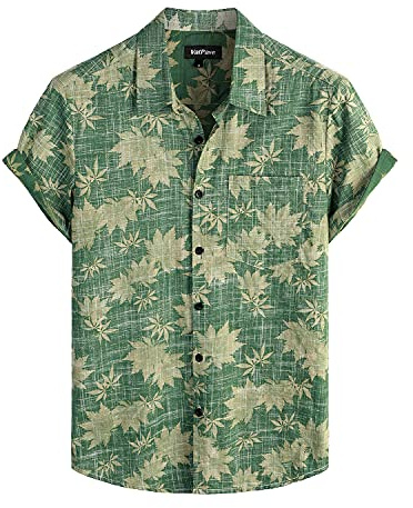 VATPAVE Mens Front Pocket Hawaiian Flower Shirts Casual Short Sleeve Button Down Beach Shirts XX-Large Green Leaves Tourist