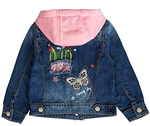 Peacolate 2-11Years Little Girls Sequin Coats Embroidery Denim Jacket(Butterfly,9-10y)