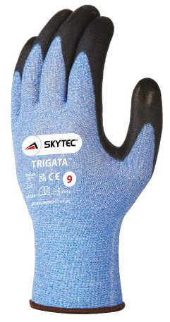 Skytec Trigata 1 Pair Blue Nylon Safety Work Gloves with Polyurethane (PU) Coating that Provide Cut Resistance (L)