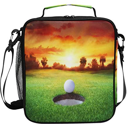 Quteprint Sport Golf Ball Sunset Lunch Box for Kids Men Women, Insulated Lunchbox Lunch Bag Ice Packs Food Containers Reusable Thermal Cooler Bag Backpack for Girls Boys Adults School Work