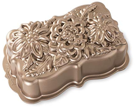 Nordic Ware Stampo Pane e Dolci Floreale, Stampo Torta e Pagnotta con Design Decorativo a Fiori, Tortiera in Alluminio Antiaderente, Accessori Cucina di Alta Qualità Made in USA, Colore: Toffee