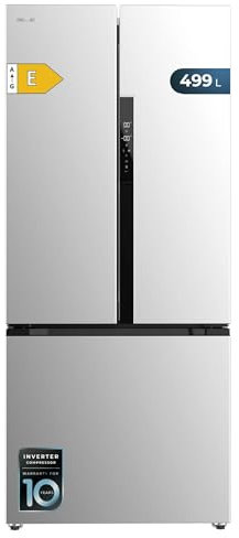 Cecotec Frigorifero Porta Francese Bolero CoolMarket FD 499 Inox E. Compressore Inverter Plus, Porta Francese Inox 178X75.9Cm, 499L, No Frost, Classe Energetica E, Multiairflow, Metal Cooling