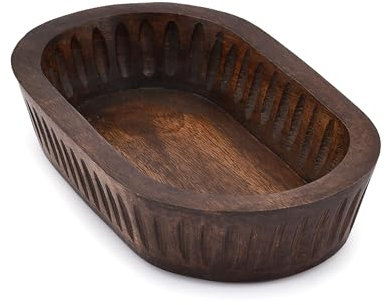 Samhita Mango Wood Decorative Bowls for Home Décor, Decorative Long Wooden Bowl for Table Centerpiece (25.4cm x 15.24cm x 5.08cm)