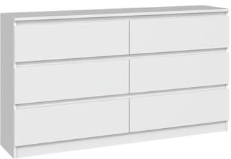 VBChome Kommode mit 6 Schubladen 140 x 40 x 77 cm Weiß Grifflose Schubladenkommode Mehrzweckschrank für Flur Schlafzimmer Wohnzimmer Kinderzimmer Modern Weiß
