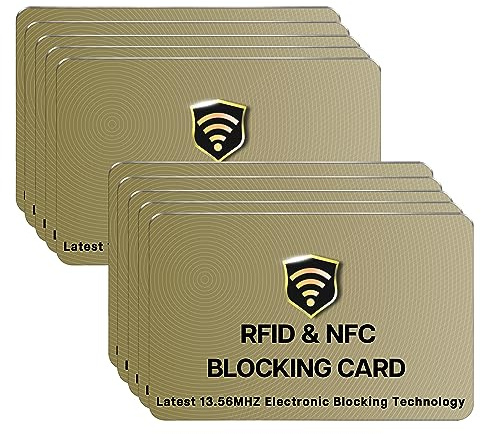 SAITECH IT RFID Blocking Card, 10 Pack Premium Contactless NFC Debit Credit Card Passport Shield Protector Blocker Set for Men & Women, Smart Slim Design Perfectly for Wallet/Purse - Golden
