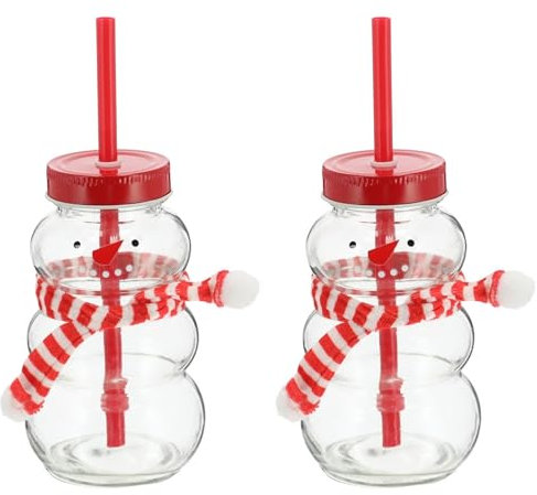 Novaliv 2 tazas de vino caliente de 260 ml, personalizadas con pajita, muñeco de nieve como vaso de vino caliente, taza con tapa y pajita, diseño navideño