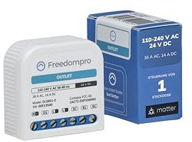 Freedompro Interrupteur intelligent Wi-Fi pour 1 prise, contrôle de l’énergie, module relais compact compatible Matter, Apple HomeKit, Alexa, Google,Tension 110-240 V, 14 A, Boîte encastrée