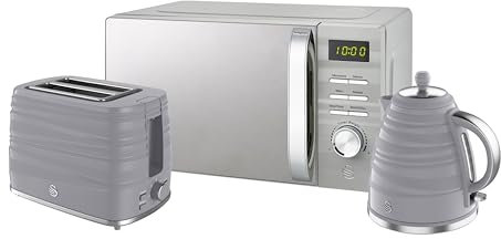 Swan Symphony Kitchen Set, 1.7L Fast Boil Kettle & 2 Slice Toaster & 20L Digital Microwave, Grey, SK31050GRN, ST31050GRN, SM22038LGRN